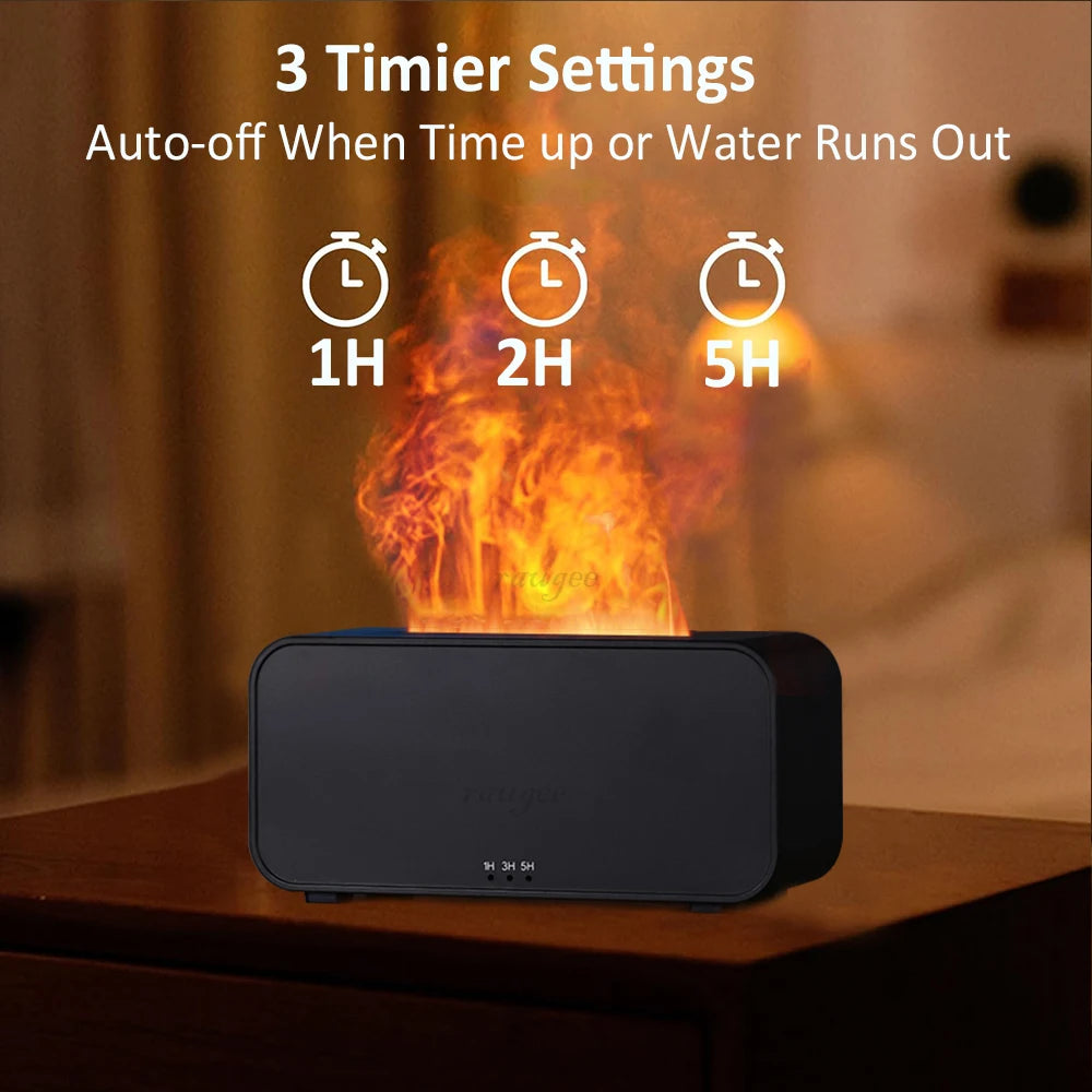 Mini Flame Aromatherapy diffuser with displaying timer settings.